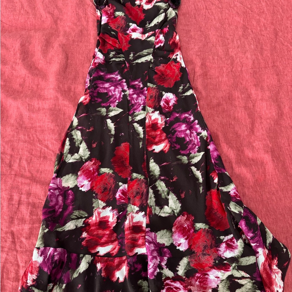 Mango Floral Sleeveless Dress - Black and Pink - size S